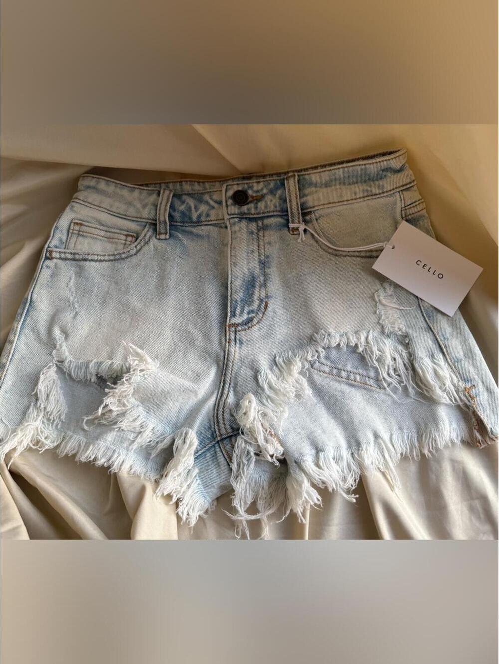Cello Pale Blue Frayed Distressed Denim Shorts